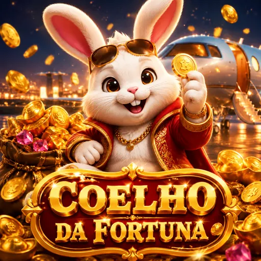 Coelho da fortuna cercado de moedas na slot Fortune Rabbit