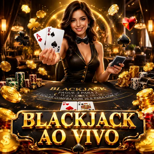 Mesa de blackjack ao vivo com cartas distribuídas e crupiê atrás do pano verde